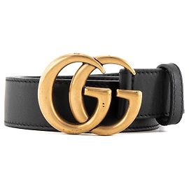 GUCCI - Cinturón Gucci Marmont GG Buckle en piel lisa negra (T80)