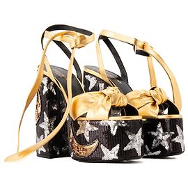 Autre Marque SAINT LAURENT - Sandali con tacco Paige Saint Laurent in pelle dorata e paillettes ricamate nere e argento (T37)