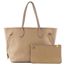 LOUIS VUITTON - Sac cabas Neverfull MM Louis Vuitton en cuir empreinte taupe