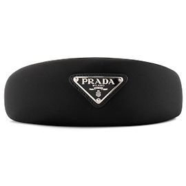 PRADA - Fascia per capelli con logo Prada in Re-nylon nero (TU)