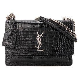 Autre Marque SAINT LAURENT - Saint Laurent Sunset Schultertasche aus schwarzem Krokoprägeleder