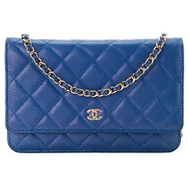 CHANEL - Borsa a tracolla Wallet On Chain Classic/Timeless Chanel in pelle caviar blu iridescente