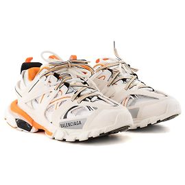 BALENCIAGA - Balenciaga Track Sneaker aus weißem und orangefarbenem Leder und Canvas (T38)