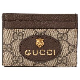 GUCCI - Porte cartes Neo Gucci en toile enduite monogrammée marron et cuir grainé jaune