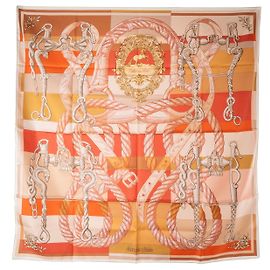 HERMÈS - Carré 90 Double Face Sella Cavalleria Hermès in seta rosa e arancione
