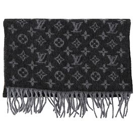 LOUIS VUITTON - Sciarpa Louis Vuitton in cashmere e lana nera e grigia