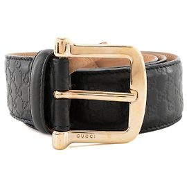 GUCCI - Cinturón Gucci en cuero grabado con monograma negro (T90)
