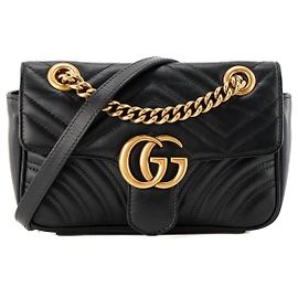 GUCCI - Borsa a tracolla GG Marmont small Gucci in pelle liscia nera