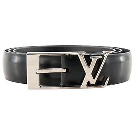 LOUIS VUITTON - Ceinture Logo Louis Vuitton en cuir lisse noir (T110)