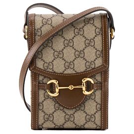 GUCCI - Borsa a tracolla Gucci Horsebit 1955 verticale in tela monogram beige e marrone