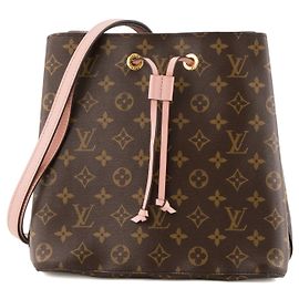 LOUIS VUITTON - Bolso de bandolera Louis Vuitton NéoNoé en lona recubierta monograma marrón y rosa