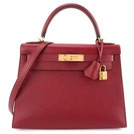 HERMÈS - Kelly 28 Hermès Schultertasche aus Epsom-Leder rouge grenat