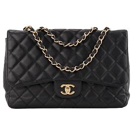 CHANEL - Bolso de hombro Classic/Timeless Jumbo Chanel en piel de caviar negra