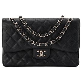 CHANEL - Borsa a tracolla Classic/Timeless Jumbo Chanel in pelle caviar nera