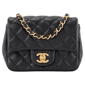 CHANEL - Borsa a tracolla Classic/Timeless Mini Square Chanel in pelle caviar nera