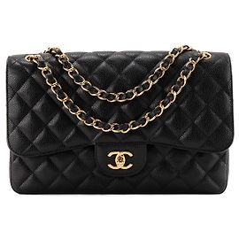 CHANEL - Borsa a tracolla Classique/Timeless Jumbo Chanel in pelle caviar nera