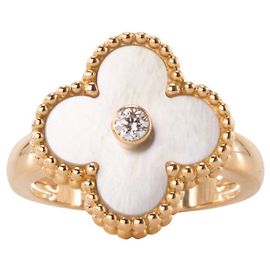 VAN CLEEF & ARPELS - Anillo Vintage Alhambra Van Cleef & Arpels en oro, diamante y nácar (T48)