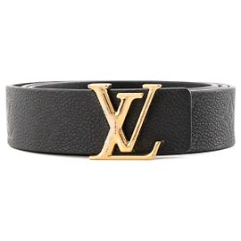 LOUIS VUITTON - Ceinture Réversible Louis Vuitton en cuir empreinte et cuir lisse noir (T85)