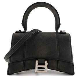 BALENCIAGA - Bolsa de ombro Balenciaga Hourglass XS em couro com glitter preto