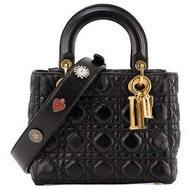 Autre Marque DIOR - Borsa a tracolla Lady Dior small Dior in pelle stropicciata nera