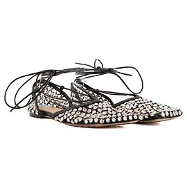 BOTTEGA VENETA - Sandalias planas Bottega Veneta Mesh Nappa con strass y piel negra (T37)