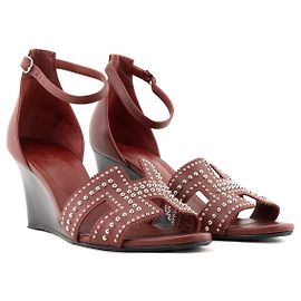 HERMÈS - Sandales à talons Legend Hermès en cuir bordeaux et studs (T39,5)
