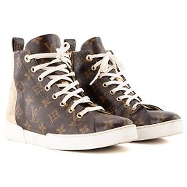 LOUIS VUITTON - Sneakers Stellar Louis Vuitton in toile rivestita monogrammée e pelle metallizzata dorata (37,5)