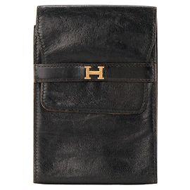 HERMÈS - Porte-chéquier Hermès en cuir lisse noir vintage