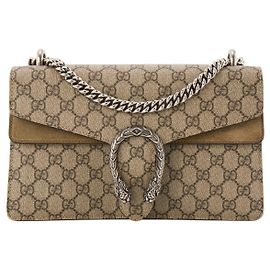GUCCI - Borsa a tracolla Dionysus MM Gucci in tela rivestita monogram e camoscio marrone