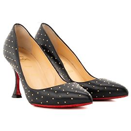 Christian Louboutin LOUBOUTIN - Escarpins Pigalle Plume Louboutin en cuir lisse noir et studs dorés (T37)