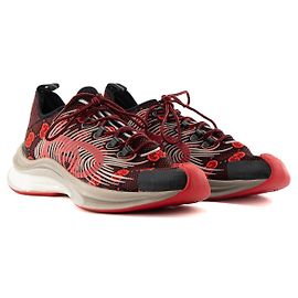 GUCCI - Sneakers Run Gucci in tela monogrammata rossa e nera (T45)