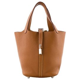 HERMÈS - Borsa a mano Hermès Picotin 18 in pelle clémence marrone gold