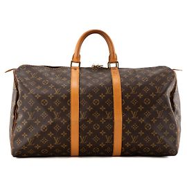LOUIS VUITTON - Bolsa de viagem Louis Vuitton Keepall 50 em tela revestida monogram vintage
