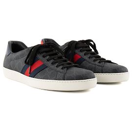 GUCCI - Sneakers Ace in tela rivestita monogrammata nera e grigia e banda Web (T45,5)