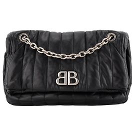 BALENCIAGA - Bolso de hombro Monaco Small Balenciaga en piel lisa negra