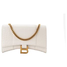 BALENCIAGA - Borsa a tracolla Balenciaga Wallet On Chain in pelle goffrata effetto coccodrillo bianco
