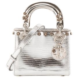 Autre Marque DIOR - Borsa a tracolla Lady Dior Mini in pelle esotica di lucertola argentata edizione limitata
