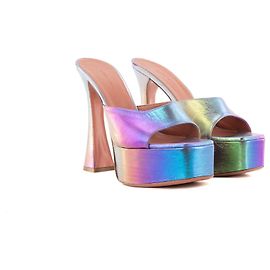 AMINA MUADDI - Mules de plataforma Dalida Amina Muaddi em couro metalizado iridescente roxo (T39)