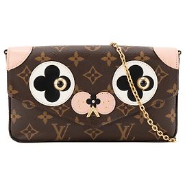LOUIS VUITTON - Bolsa de ombro Felicie Valentine dog Louis Vuitton em tela revestida monogrammée edição limitada