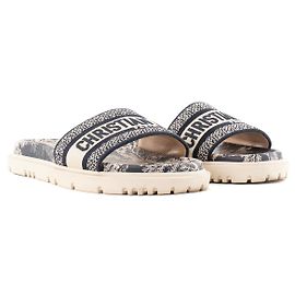 Autre Marque DIOR - Mule Dway Dior in tela e gomma con motivo toile de jouy blu navy e beige (T39)