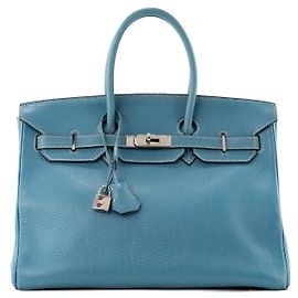 HERMÈS - Bolsa de mão Hermès Birkin 35 em couro clémence bleu jean