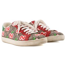 GUCCI - Sneakers Ace Chinese Valentine's Day in tela rivestita monogramma marrone e rosso edizione limitata (T36)