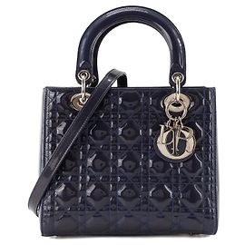 Autre Marque DIOR - Borsa a mano Lady Dior Medium in pelle cannage verniciata blu navy