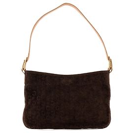Céline CELINE - Sac à épaule Celine en daim empreinte monogramme triomphe marron vintage