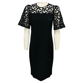 Vestido Akris Punto Black de manga curta em renda de tule mesh bordada e crepe de lã