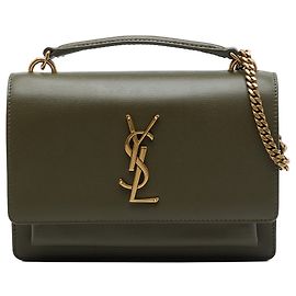 Autre Marque Borsa a tracolla Sunset Mini in pelle di vitello monogrammata verde Saint Laurent con catena