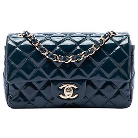 Bolsa Tiracolo Chanel Mini Rectangular Classic Patent Single Flap Azul