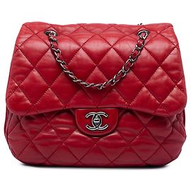 Borsa a tracolla Chanel Medium Quilted Lambskin 3 Accordion Flap Rossa