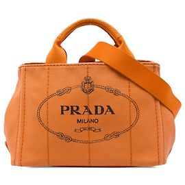 Prada Small Canvas Canapa Logo Tote Satchel Orange