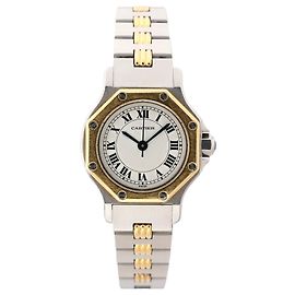 Cartier Santos Octagon SM W2001683 090746074 SS×YG AT Uhr mit weißem Zifferblatt